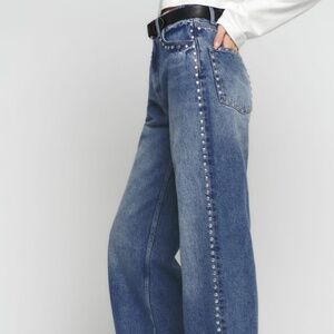 Reformation Cary High Rise Slouchy Wide Leg Jeans in Chesapeake Studded
